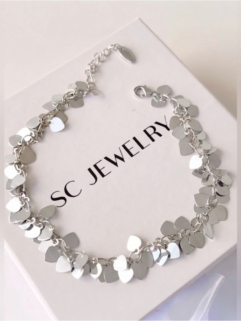 Heart Sequin Anklet Silver Tone Platinum Plated 29$
